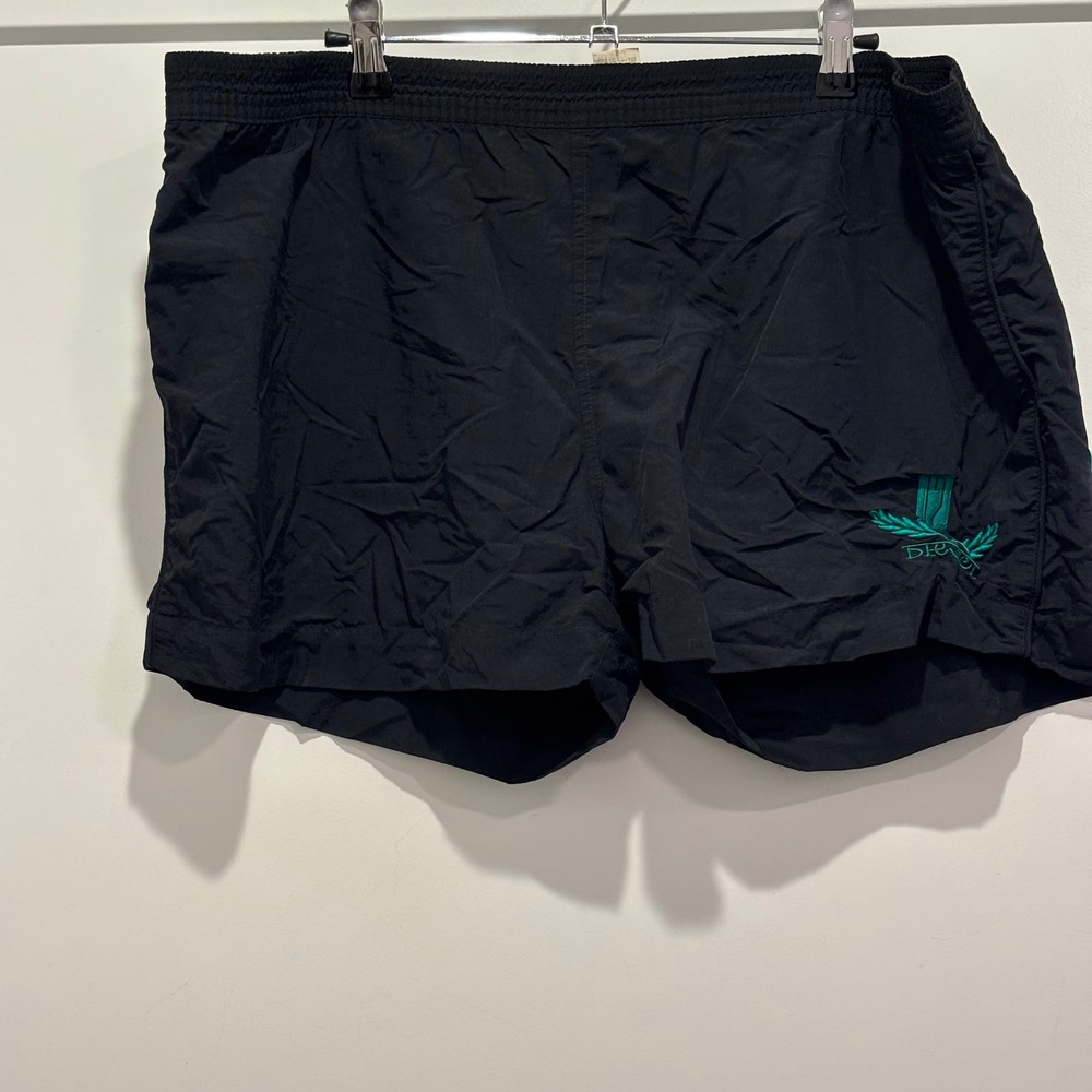 Diesel Swimwear Mens XL Black Nylon Board Shorts Teal Logo Mesh Lined Trunks